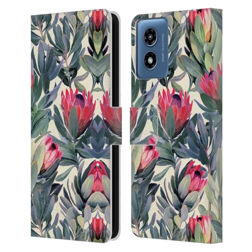 Head Case Designs Officially Licensed Micklyn Le Feuvre Painted Protea Florals Leather Book Wallet Case Cover Compatible with Motorola Moto G Play (2024)