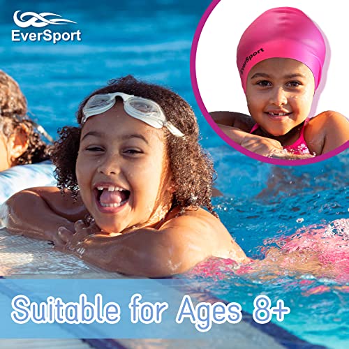 Eversport Youth Kids Swim Caps For Girls Long Hair, Large Silicone Swimming Pool Cap For Boys Braids And Dreadlocks Keep Hair Dry Anti Slip Ear Cover Bathing Shower Cap #TOP6