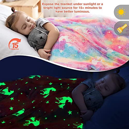 Image of Happy Hues Glow in The Dark Blanket Unicorn 200 x 150cm -Bedroom Decor- Kids-Teens Boys & Girls Travel Lightweight -Throw Blankets Soft Cozy Fluffy (Pink, Throw)