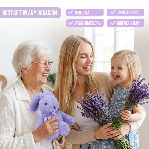 Image of Microwaveable Lavender Bunny Plush, Heated & Lightly Weighted Stuffed Animal Plush Toy, Faux Rabbit Fur, Scented Buddy for Soothing Relaxation, Hand Warmer Gift for Adults 18+, Purple 7 Inch