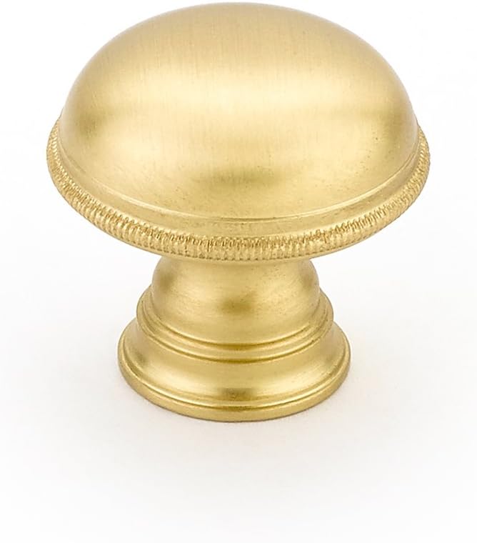 Schaub 572-SB Atherton Collection 1-1/4" dia. Knurled Edge Plain Surface Knob - Satin Brass