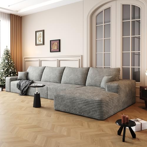 Image of 96 inch Sectional Couches for Living Room Cloud Couch Sofa with L-Shape Upholstered Boneless Couchs Modern Modular Sectional Couch with Chaise