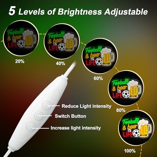 Image of Football Beer LED Neon Sign Beer Mug Light Up for Bar Party Wall Decoration