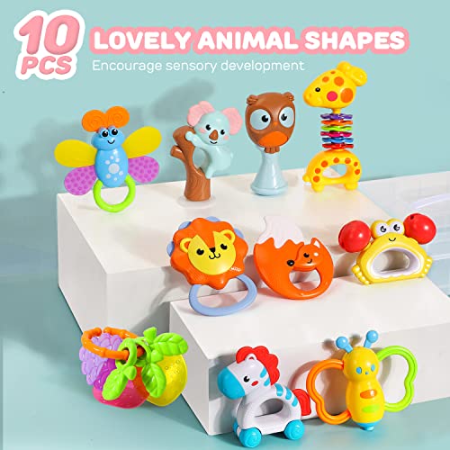 TOY Life 10PCS Baby Rattles Teether Rattles Toys - Rattle Teething Toys for Babies- Grab Shaker and Spin Rattle - Baby Chew Toys for 0 3 6 9 12 Month Newborn Infant Baby… - Thumbnail 7