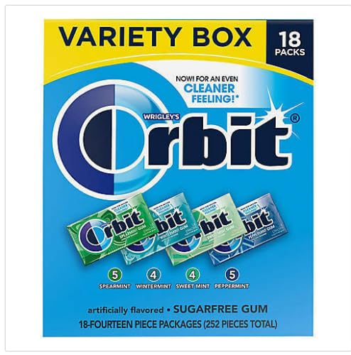 Wrigley's Orbit Variety Pack All New Flavours With (Speramint, Wintermint, Sweet Mint Or Peppermint) Sugar Free Chewing Gum 18 Packs