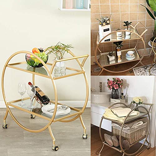 Heoniture Gold Bar Cart With 2 Mirrored Glass Shelves, Modern Round Bar Serving Cart, Mini Bar Carts For The Home/Kitchen/Club/Living Room, Rolling Wheeled Design #TOP4