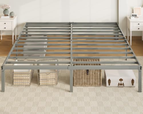 Image of Allewie King Size Bed Frame, 14 inch Metal Platform Beds with Storage Space, No Box Spring Needed and Easy Assembly, Grey