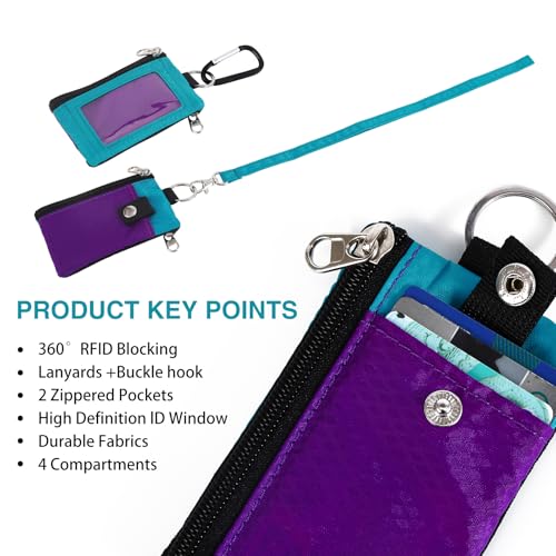 masaphll small lanyard wallet for womenmen with rfid blocking id pouch minimalist travel neck wallet with keychain id window for cardcoincash violetturquoise