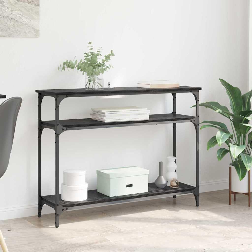 SXZenSpace Industrial Slim Console Table Black Oak 100 x 29 75 cm Engineered Wood Narrow Hallway Sofa Side with 2 Shelves Modern Design for Living Room Corridor and Bedroom
