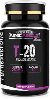 Manic Muscle Labs 20% Turkesterone Vegan Capsules - Turkesterone Supplement Increases Strength and Recovery - 20% Ajuga Turkestanica 250 mg with Black Pepper Extract for Muscle Growth-60 Capsules