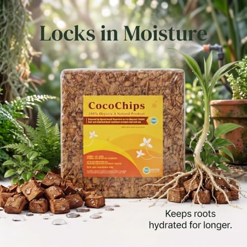 Image of Coco Chips 5Kg Brick Natural Low EC Coconut Husk Chips Soil Enhancer for Gardening Expands to 20Kg Eco-Friendly Potting Mix Orchid & Houseplant Root Aeration Moisture Retention