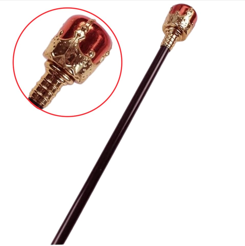 Royal Sceptre Costume Prop, 40cm Black & Gold Staff with Red Orb, Decorative Walking Stick for Kids - Image 2