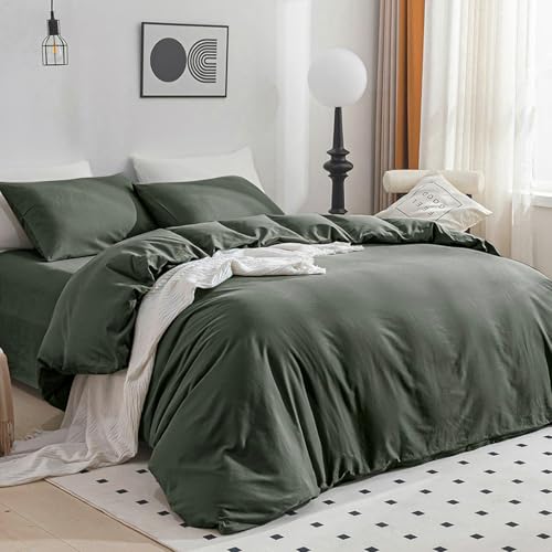 Image of JELLYMONI Cotton Duvet Cover Twin Size - 100% Washed Cotton Linen Like Textured Comforter Cover, 2 Pieces Breathable Soft Bedding Set with Zipper Closure (Gray, Twin 68 inchx90 inch)