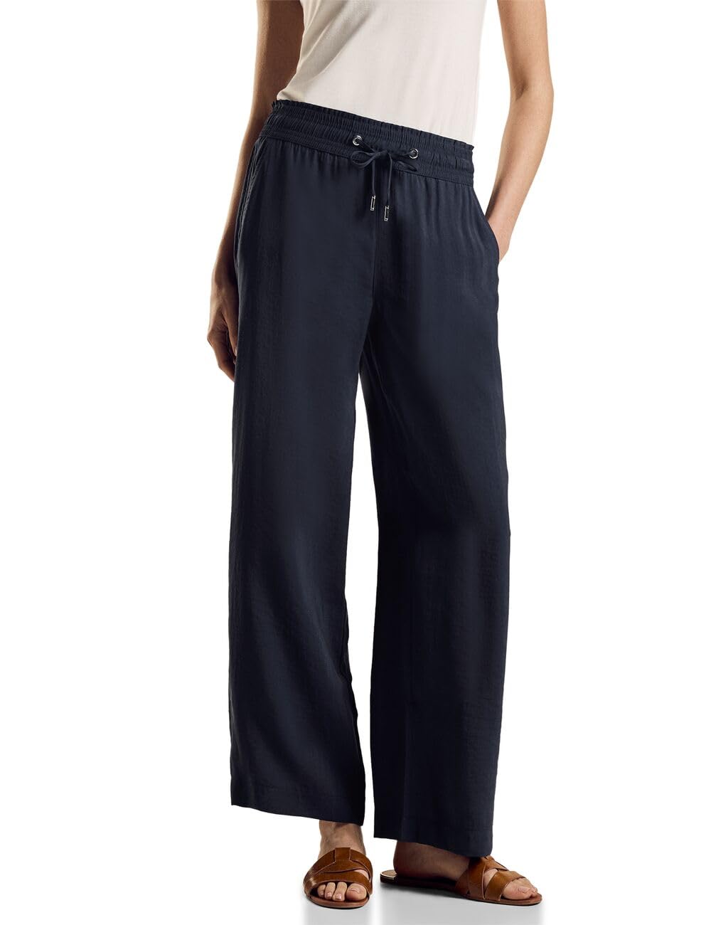 Street One Women's A377878 Cupro Wide Leg Pant, Deep Blue, 36W x 30L