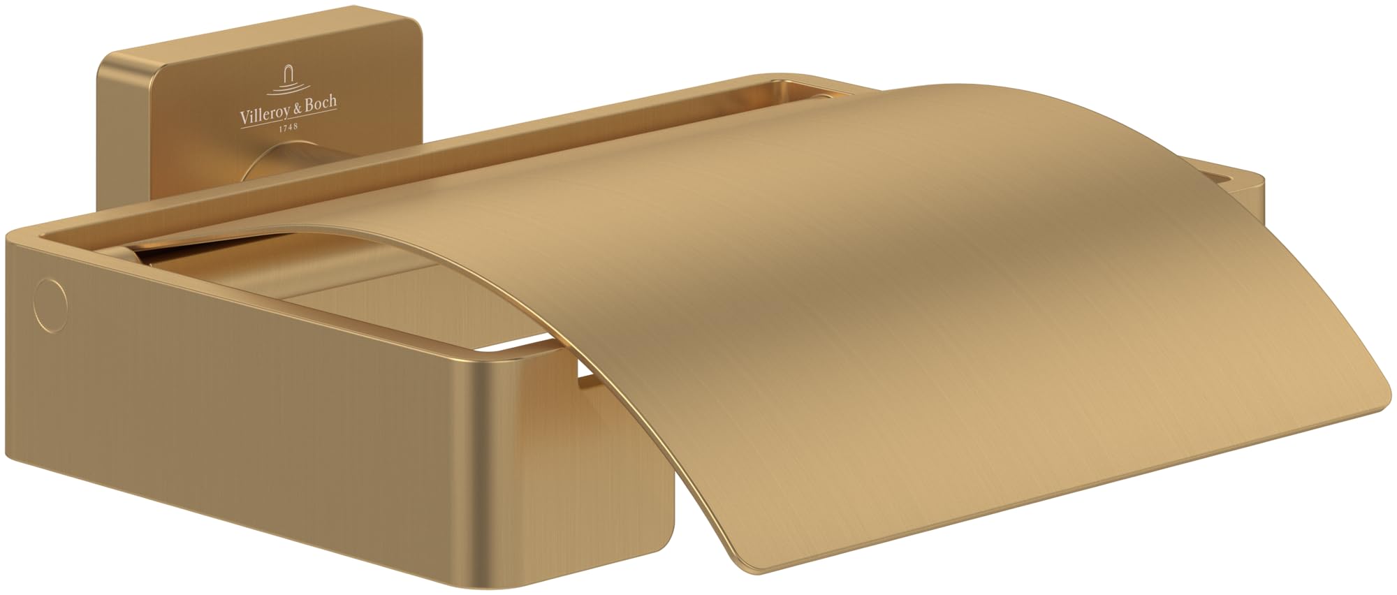 Villeroy & Boch Elements - Striking toilet roll holder with cover, for wall installation, brass, square toilet paper holder, Brushed Gold