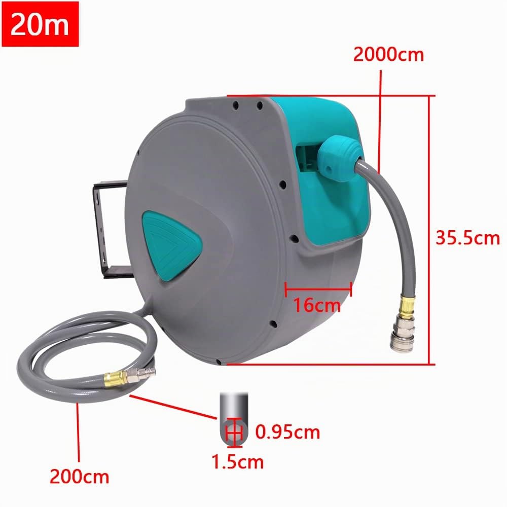 Aufun 20m Druckluftschlauch Aufroller automatisch 1/4'' Anschluss | Schlauchtrommel Schlauchaufroller-trommel mit Schnellkupplung und Arretierkugel für Autoreparaturstationen usw (20 Meter)
