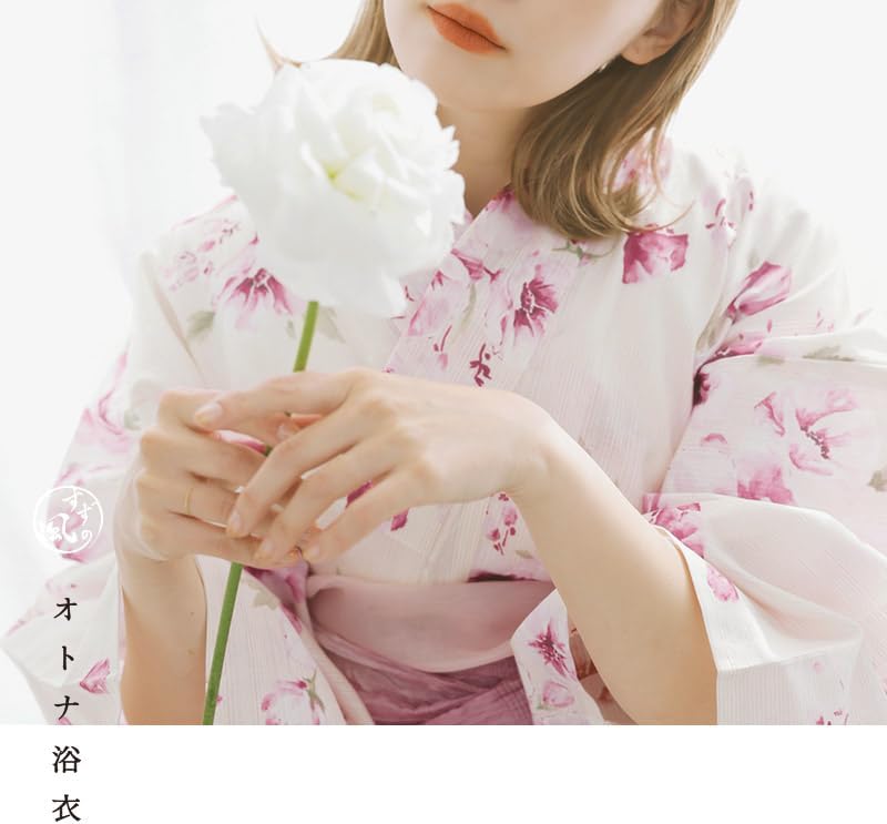 ディータ）Dita レディース 浴衣 5点セット 白 ピンク 花柄 水彩 和風