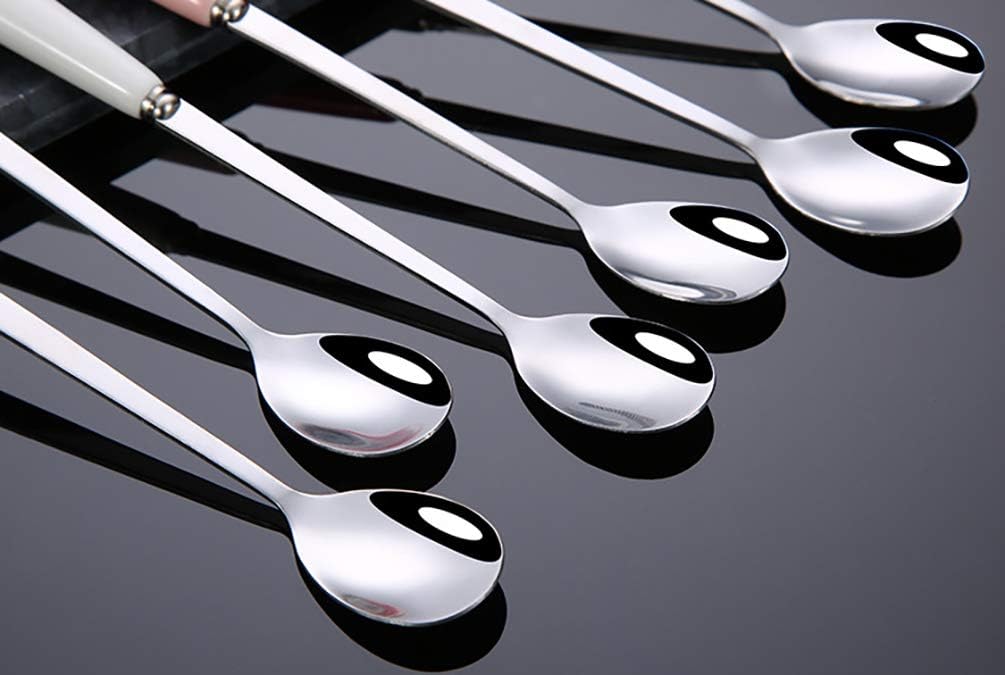 Dinner Spoons Set of 6, Stainless Steel Iced Teaspoons with Ceramic