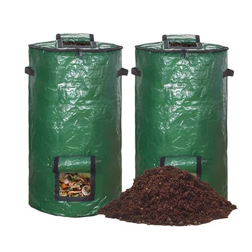 Stand up Komposter Garten 2 Stück - Schnellkomposter mit Deckel, Stabil Laubsack Gartenabfallsack, Schnellkomposter Komposter Kunststoff Behälter für Balkon Garden, Wiederverwendbar & Faltbar