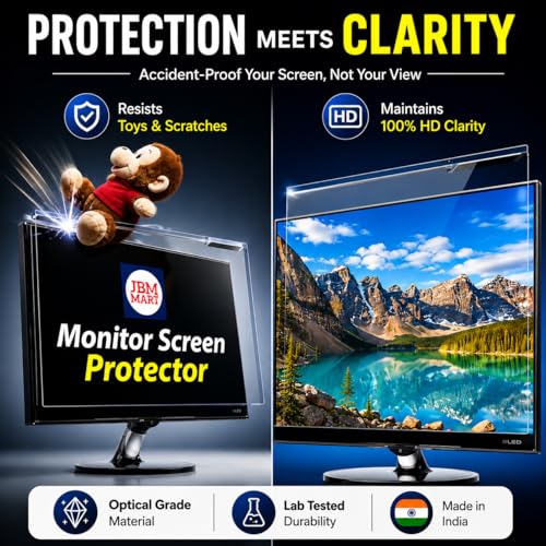 Image of JBM MART 24 Inch Monitor Screen Protector Glass | LED Monitor Guard for 23, 23.6, 23.8, 24 Inch [Non Breakable Tempered Fiber Glass Guard]- 100% Crystal Clear Transparent
