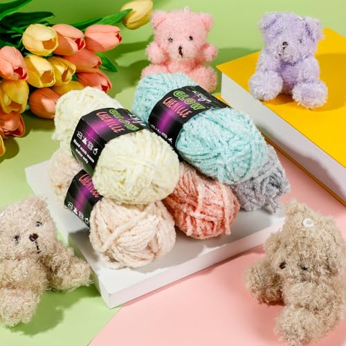 Image of Fanfanwin 5 Rolls Glow in the Dark Yarn Fluffy Chenille Yarn for Crocheting & Knitting Glow Sewing Projects Fun Birthday DIY Gifts for Beginners Women 382 Yd / 350 M Total(Vibrant Colors)