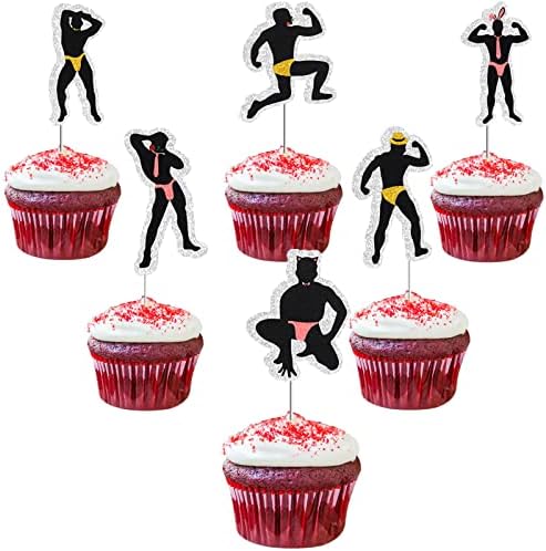 Male Dancers Strippers Beefcake Cupcake Toppers - Bachelorette Cupcake Toppers - Hen Party Birthday Valentine's Day And Bridal Shower Party Decoration Supplies(18pcs)
