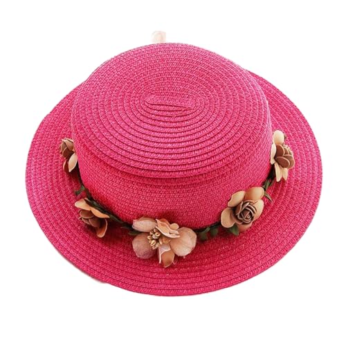 Chapeau de paille plage soleil pour femme avec noeud dentelle et fleurs style romantique
