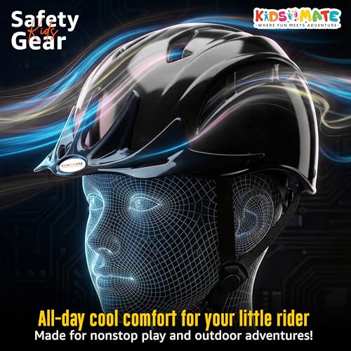 Image of Kidsmate Sports Protective Gear Set for Boys & Girls | Kids Safety Guard Contains Helmet, Knee Pads, Elbow Pads & Wrist Guards | Ages 3-14 Years, Ideal for Cycling, Skateboarding & Scooters (Black)
