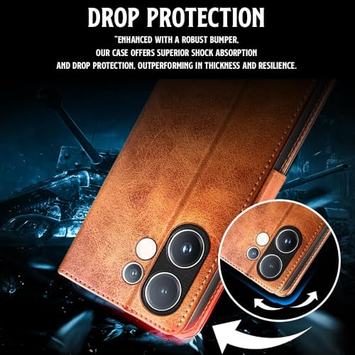 Image of WOW IMAGINE Shock Proof Flip Cover Back Case for Vivo V60 5G | V60e 5G | Vivo T4 Pro 5G (Designer Magnetic Button Flip Case | Inbuilt Wallet Pockets & Stand | Leather Finish | Alder Brown)