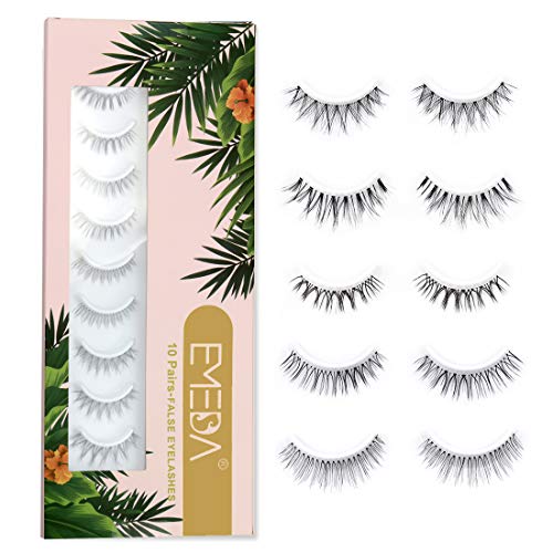5 Style Mix 10 Pairs False Eyelashes Natural Look 3D Fake Lashes Small Face Eyelashes 100% Handmade Lashes Wispies Short Soft Reusable Eye Lash Transparent Band Eyelash 1 Pack by EMEDA