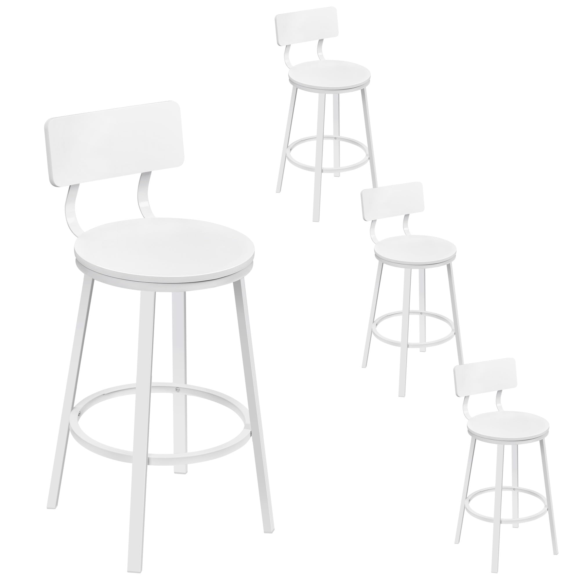 WOLTU Taburetes Bar Juego de 4, Taburetes Altos Cocina con Respaldo y Reposapiés, Sillas Modernas de Isala Mostrador, Restaurante y Bistro, Base de Metal, Blanco