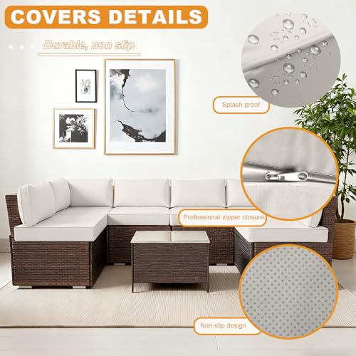 XX xfasd Outdoor Cushion Covers for Patio Furniture, Patio Cushion Covers Replacement with Zipper, Waterproof & Fade Resistant,Only Cover (Beige, 25.6Lx25.6Wx4H - Only Covers) by XX xfasd - Image 3