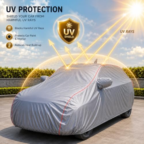 Image of Car Cover for Baleno, Darkgrey, Waterproof, Dustproof, UV Ray Protection, with Mirror and Antenna Pocket, Elastic Hem and Buckle Belt