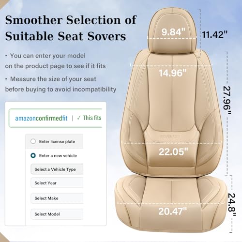 Image of Coverado Seat Covers, Car Seat Covers Front Seats, Beige Car Seat Cover, Car Seat Protector Waterproof, Car Seat Cushion Nappa Leather, Seat Covers Carseat Cover Universal Fit for Most Cars