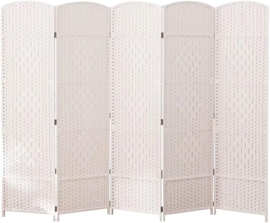 Willow Partition 5-Panel Room Divider Shoji Screen Freestanding Stylish Japanese Style No Assembly Required Privacy Screen Easy Room Office Conference Room Complete Set White W19.7 x H70.9