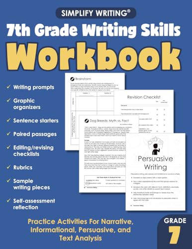 7Th Grade Writing Skills Workbook: Practice Activities For Narrative, Informational, Argumentative, And Text Analysis (Writing Skills Workbooks For Ho