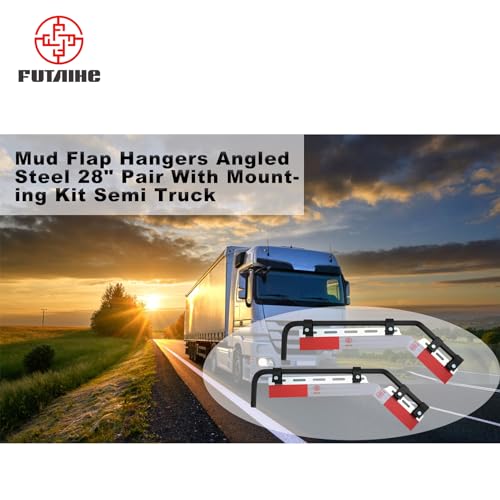 Image of 28 inch Angle Down Bar Mud Flap Hangers Kit with Mounting Bracket for Heavy Duty Semi Truck Square Spring Steel Arm Mud Flap Reflector Plates (2pcs)