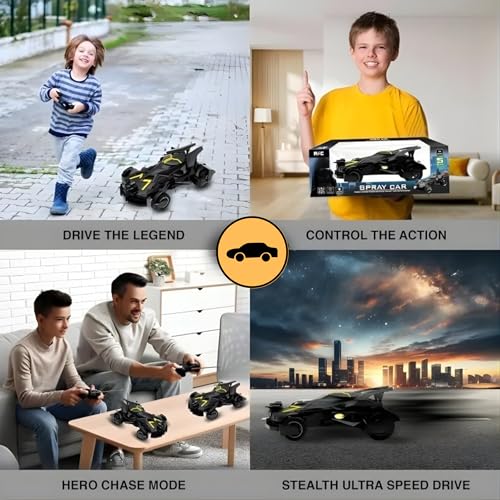 Image of Remote Control Car Toy for Kids | High Speed Remote Control with Mist Spray, LED Lights Vehicle |Rechargeable Super Hero Cars Spray Smoke Car for Boys, Adults