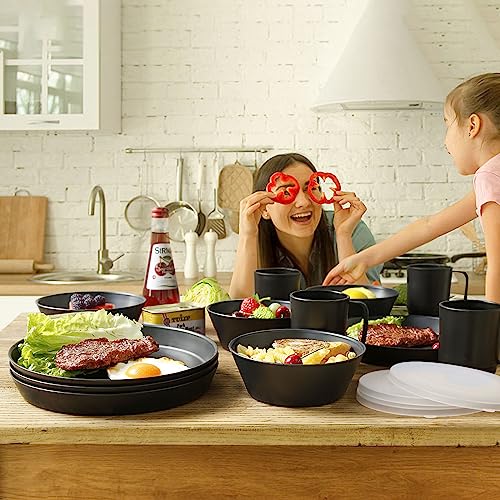 Greentainer Schüssel 24 OZ Müslischalen mit Deckel/Salatschalen, 6er 710ml Unbreakable Cereal Bowls|Obstschale, Suppenschüssel für Kinder und Erwachesene|Leicht & Bruchsicher |Schwarz