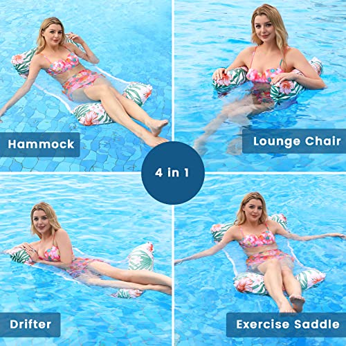 Pool Floats - 2 Pack Water Hammock Swimming Pool Float, Water Hammock Lounger, Inflatable Pool Floats, 4-In-1 Swimming Pool Floaties (Saddle, Lounge Chair, Hammock, Drifter), Pool Floats For Adult #TOP3