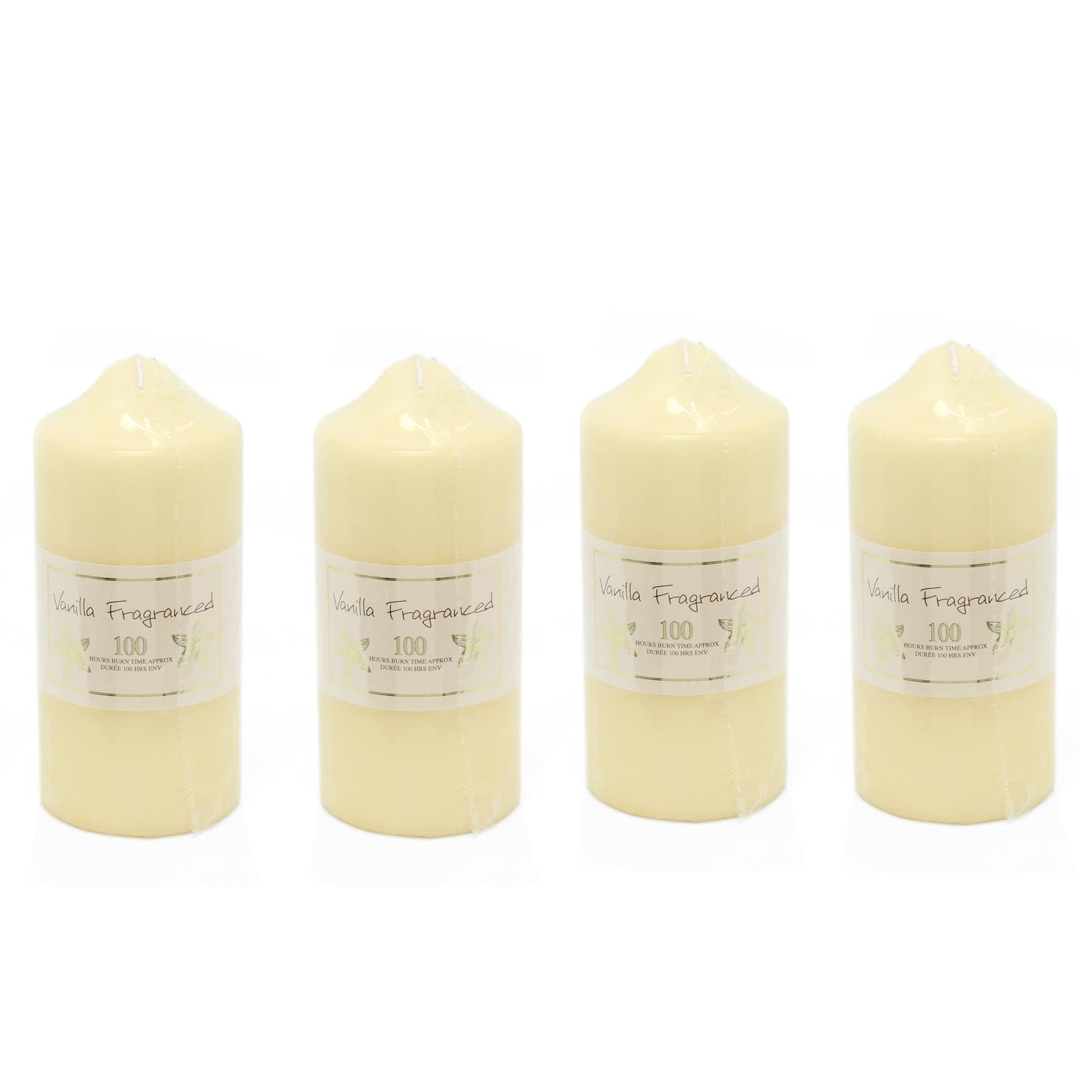 Set of 4 Over-Dipped Vanilla Fragranced Pillar Candle | 100 Hour Cream Wax Church Pillar Candle | Scented Decorative Votive Lantern Candle