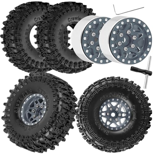 hopsupRC RC 1.0 Tires for 1/24 1/18 SCX24 TRX4M RC Crawler Car,1.0in Beadlock Wheel Rims Heavy Duty Rim,Aluminum 1.0" Beadlock Wheel Tires Wheel Hub Wheels Rim 4PCS，Titanium