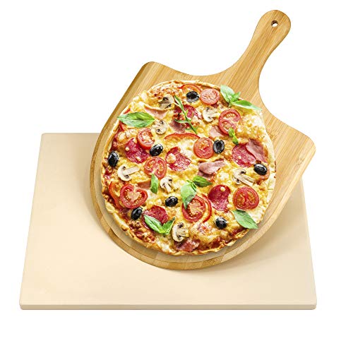 Koopro Cordierite Pizza Stone 15â€ Ã— 12â€ Rectangular with Bamboo Pizza Peel Paddle Baking Stone Grilling Stone BBQ Stone Cooking Stone for Oven Grill Barbecue Thermal Shock Resistant Durable and Safe