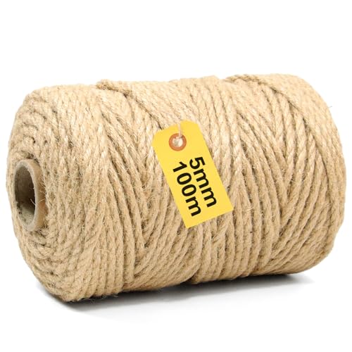 Cuerda de sisal natural de 100 m para postes rascadores de gatos, 5 mm de grosor, duradera y respetuosa con el medio ambiente, multiusos para árboles de gatos, jardinería, proyectos de manualidades