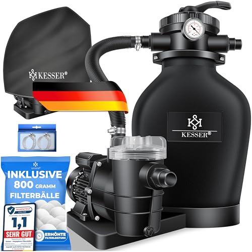 KESSER® Système de Filtre à Sable + 700 g de Billes filtrantes remplacent 25 kg Filtre à Sable vanne 7 Voies avec indicateur de Pression Filtre de Piscine...