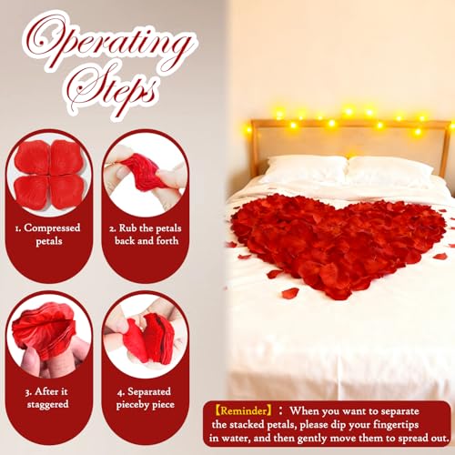 VKshop 2400 Red Rose Petals,Artificial Roses Petals for Valentines Day,Romantic Night,Wedding - Fake Roses Flower Petals for Party,Anniversary Decorations