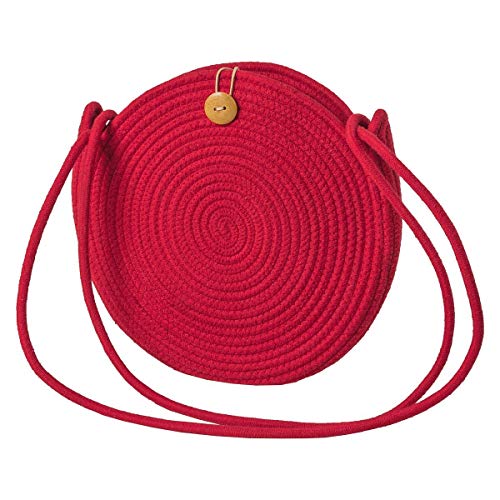 LA FIORE 24 Schultertasche Crossbody-Bag Umhängetasche Damen Ibiza Bali Style Rund Rot