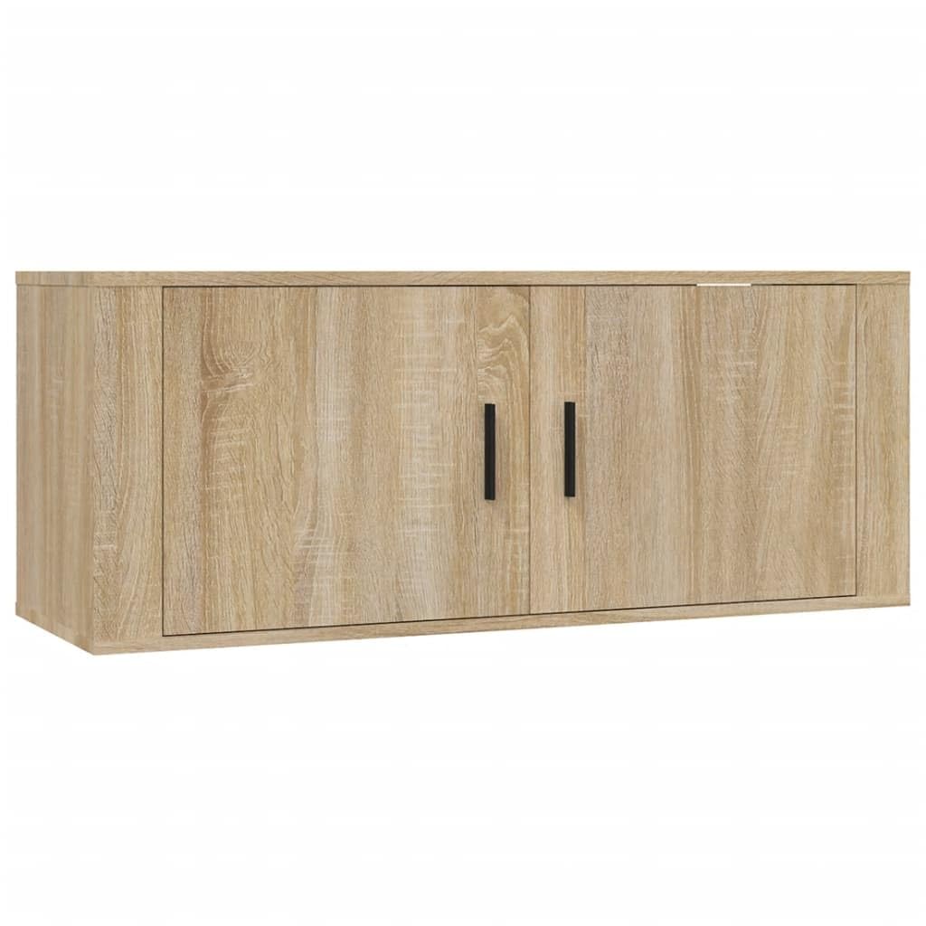 Naścienna szafka pod telewizor dąb Sonoma, 100 x 34,5 x 40 cm, pływający regał na media, wytrzymała konsola z 2 półkami, do salonu, stabilna, uniwersalna podstawka pod telewizor