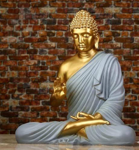 Image of 2 Feet Height Decorative Meditating Buddha Idol for Home Decor Big Size, Black Ceramic Murti, Meditation Buddha Statue, Home Garden Decor (Golden & Grey)