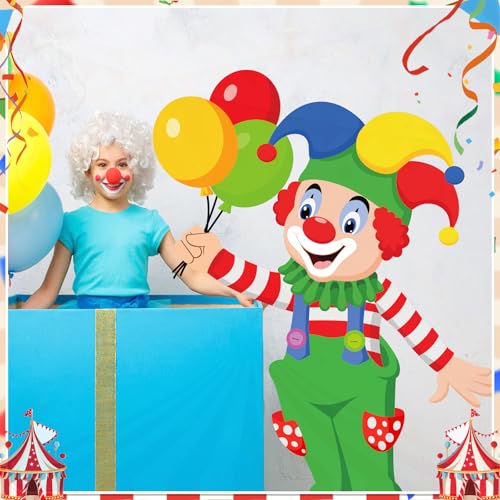 Image of Qunclay 4ft Circus Clown Cardboard Cutout Carnival Party Decoration Life Size Clown Photo Booth Prop Stand up Display Backdrop Decor for Carnival Birthday Party Supplies